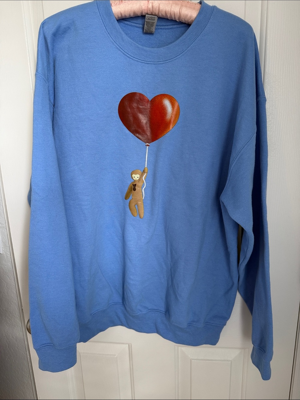 Gildan Light Blue Sweatshirt with Heart Balloon and Teddy Graphic